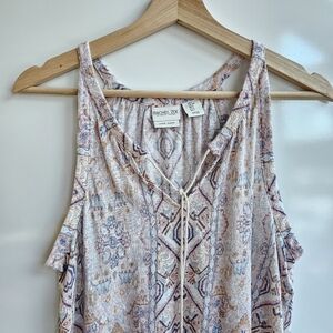 Pink Rachel Zoe 100% Linen Boho Tank Top Pastel Tassle Tie, Women's Size Small